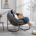 Deolme Large Papasan Rocking Chair with Cushion, Oversized Comfy Reading Chair Lounging Indoor Outdoor Rocker for Front Porch Backyard Bedroom Living Room Egg Chair Rattan (Dark Grey)