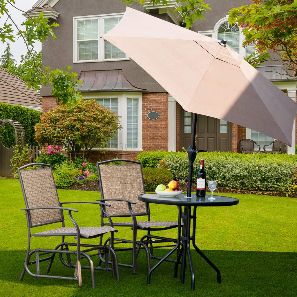 Giantex 3PCS Patio Swing Glider Set with One Glass Table W/Umbrella Hole & Two Rocking Chairs 3 -Piece for Outdoor Garden, Pool, Backyard and Indoor Bistro Set