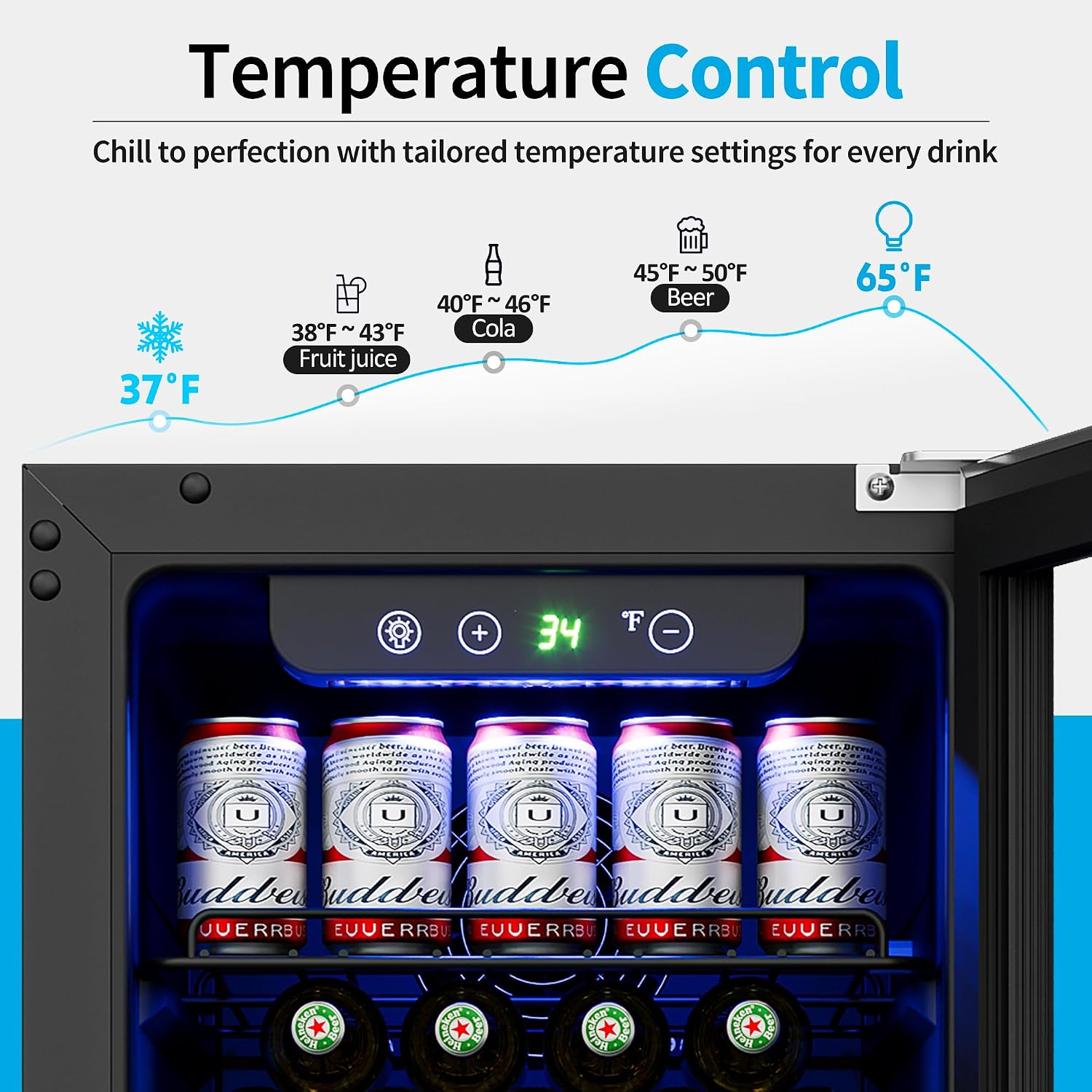 Feelfunn 15 Inch Beverage Refrigerator Under Counter - 126 Cans Beverage Fridge with Glass Door for Beer Wine Soda - Built-in or Freestanding Wine Cooler with Safety Lock for Home Kitchen Bar