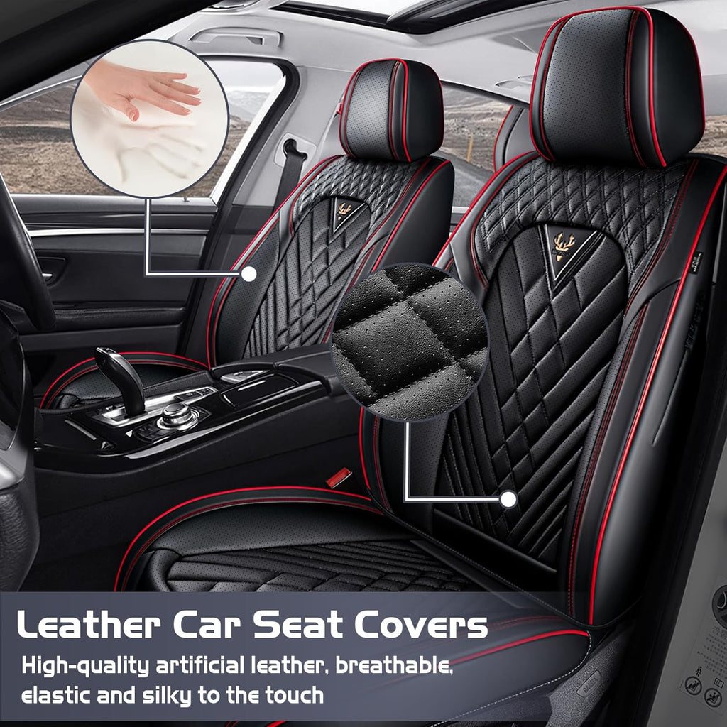 Car Seat Covers for Jeep Renegade 2015-2023, Waterproof Nappa Leather Front Seat Cover, Anti-Slip and Comfortable Automotive Seat Protector&Accessories(Black Red)