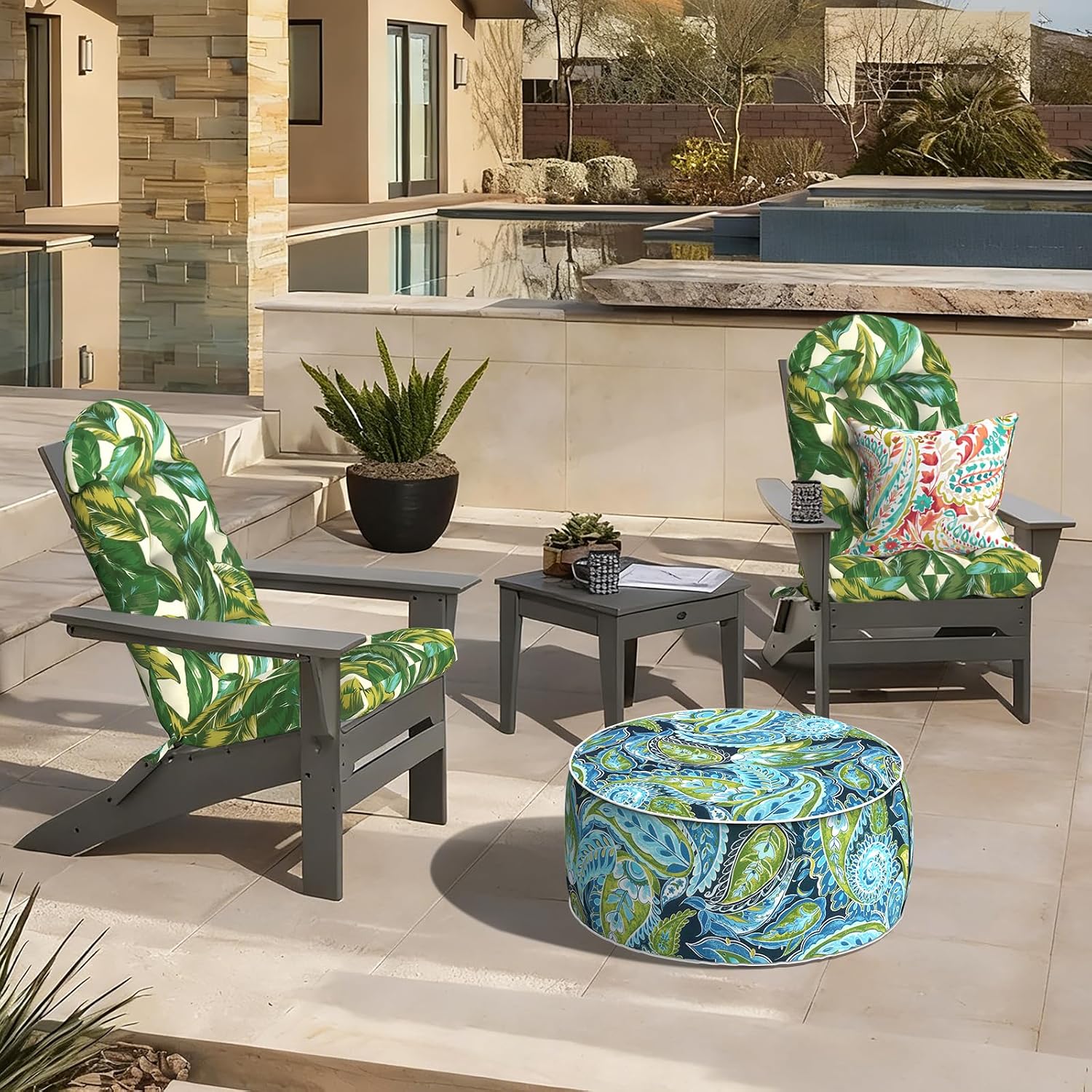 LVTXIII 2 Pack Outdoor Adirondack Chair Cushions, 44x19x4 Inch Water Repellent Patio Cushions for Rocking Chairs, Thick Tufted High Back Seat Cushion Set, Lush Leaf Jungle