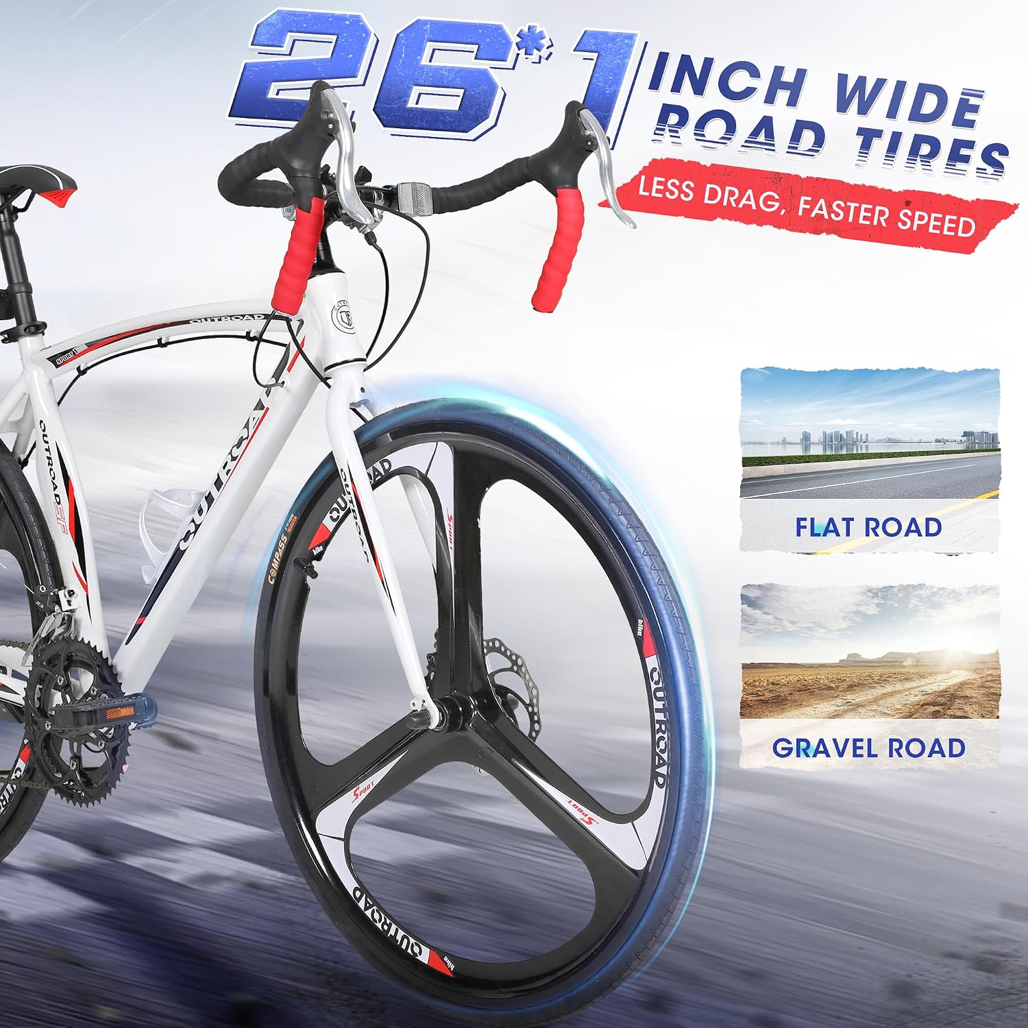 Road Bike 14-21Speed 700C Wheel with Light Aluminum Alloy Frame Commuter Bicycle with Dual Disc/V Brakes for Women and Men Black,White,Blue,Red