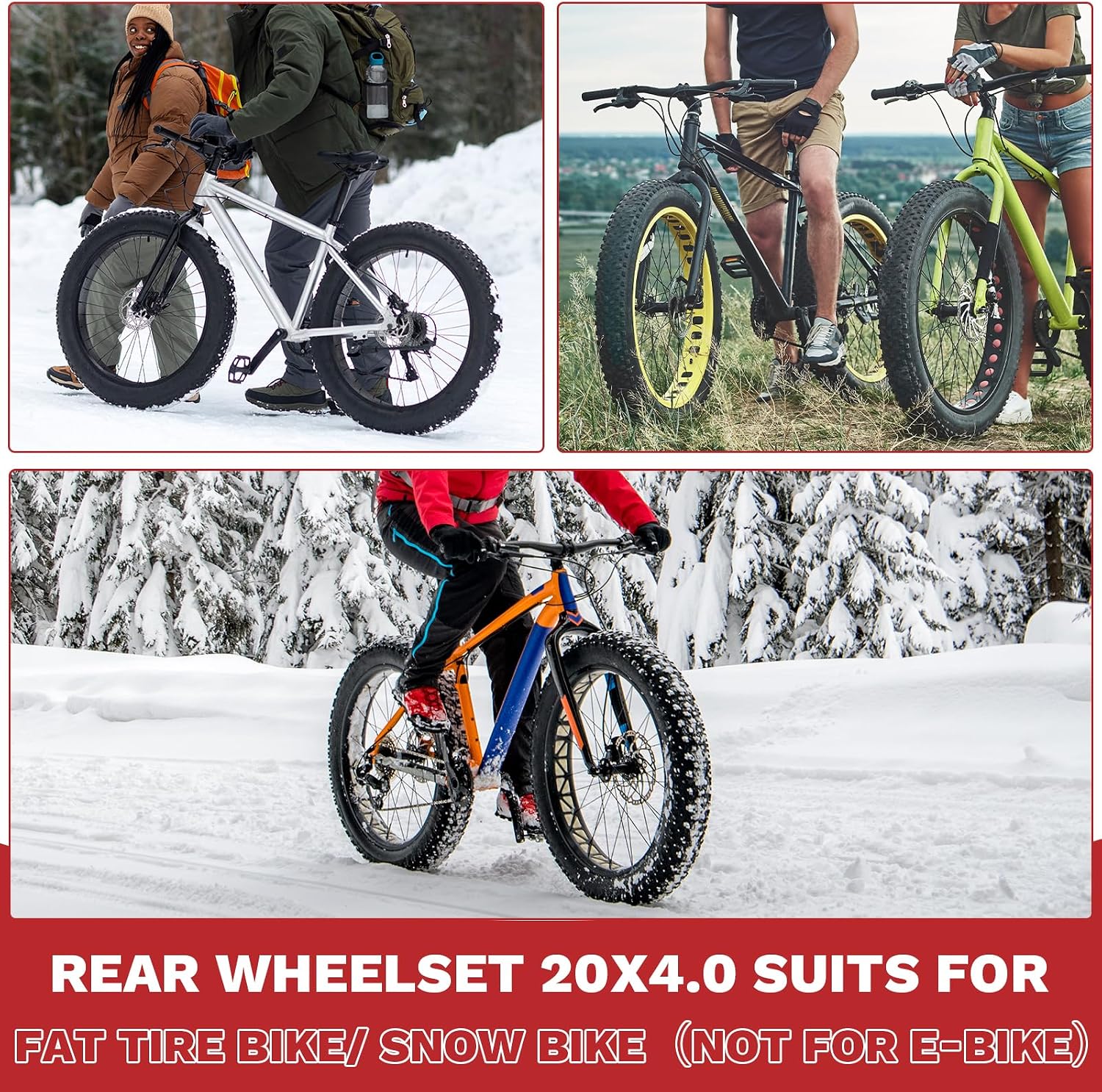 WEEROCK 20/26 x 4.0 Inch Bike Front Rear Wheelset, 4.0' Wide Aluminium Alloy Wheelset with Quick Release, Compatible with Disc Brake, Threaded Freewheel for 20'/26' Snow Bicycle, Fat Tire Bicycles