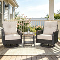 Outdoor Swivel Rocker Chairs, Wicker Swivel Rocking Chairs with 6'' Thick Cushions and Side Coffee Table, 3 Piece Patio Furniture Set for Balcony, Porch, Deck, Poolside, Beige
