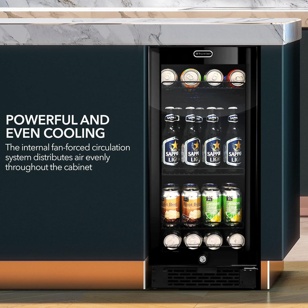 Whynter BBR-801BG Built Beverage Refrigerator and Cooler Mini Fridge with Glass Door with Lock, 3.0 Cubic Feet, Black, 100