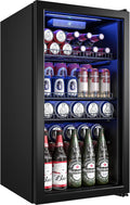 Manastin Beverage Refrigerator Cooler-130 Cans Freestanding Mini Fridge Cooler with Glass Door, Adjustable Shelves & Digital Temperature Display for Soda, Wine or Beer (Black, 3.2 Cu.Ft)