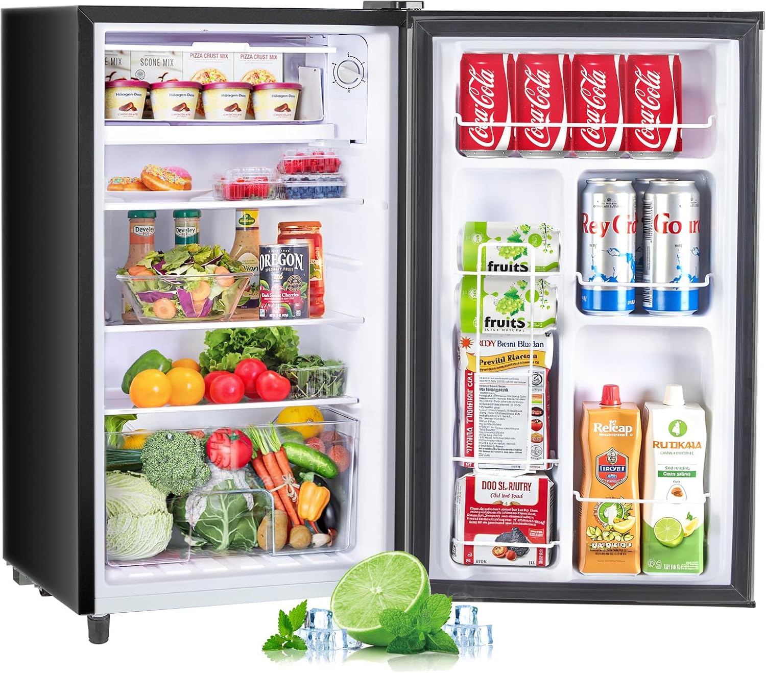 Mini Fridge for Bedroom, 3.2 Cu.Ft Small Refrigerator with Freezer for Dorm Office, Compact Single Door Adjustable Thermostat Low Noise, 17.5'D x 17.7'W x 31.5'H