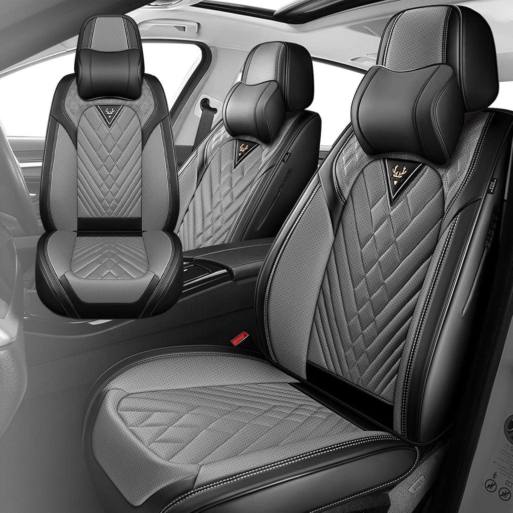 Fit for Honda Odyssey 2000-2026 Seat Covers, Fashion Sport Seat Cover with Waterproof Leather, Airbag Safe Design Seat Protector (2 Front Seat Luxury, Black Gray)
