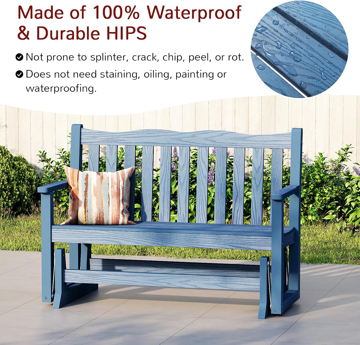 Stoog Outdoor Gliders Set of 2, All-Weather HIPS Glider Bench for Porch, Never Fade or Rot, Blue