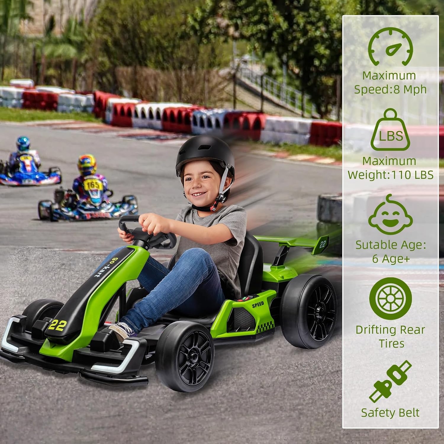 Nasitip 24V Electric Go Kart,300W Powerful Drift Kart for Kids, Electric Pedal Kart,with 300W Strong Motor, Drift/Sport Mode, Big Battery, Eva Tire,Length Adjustmen for Outdoor Racing Toy-Green