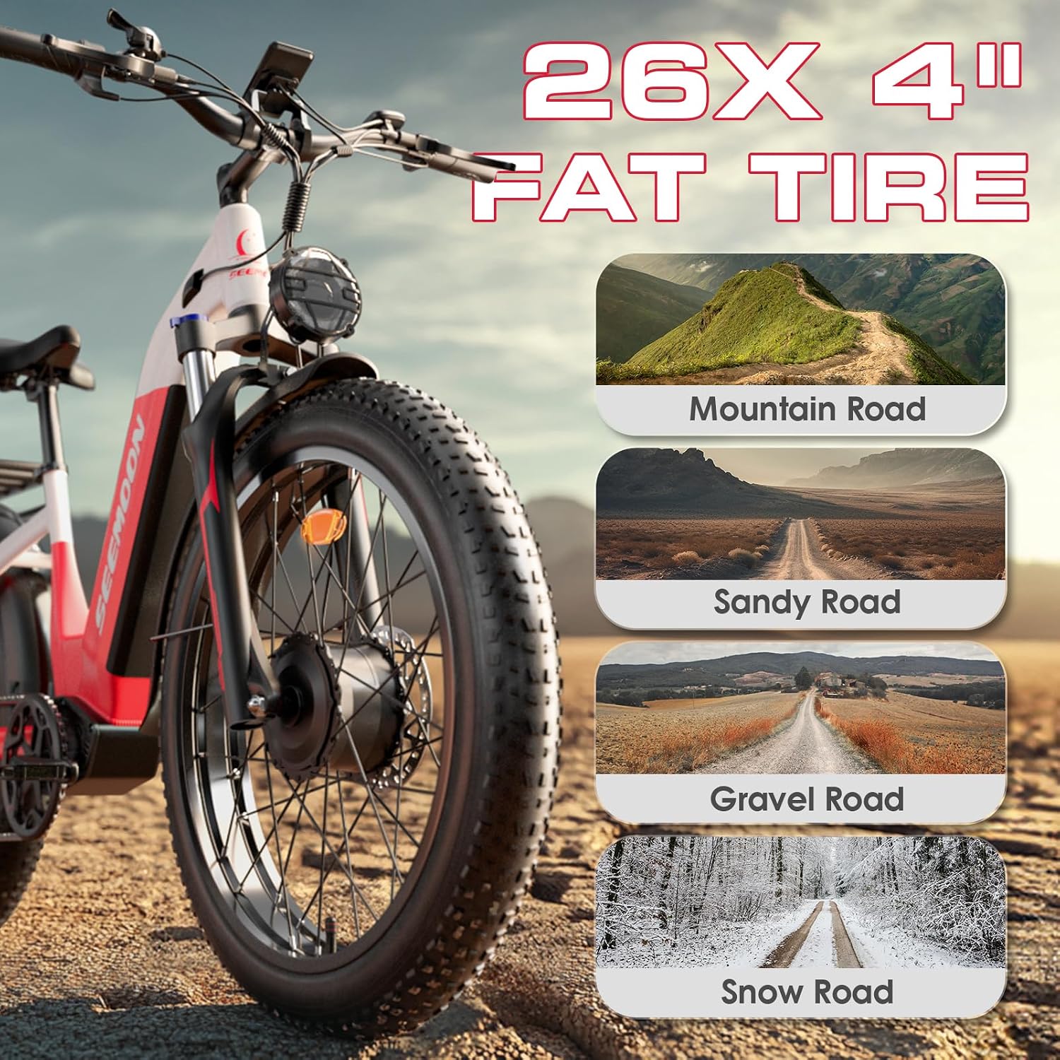 Seemoon 4000W Dual Motor Electric Bike, 38 MPH Ebikes for Adults with 52V 1040Wh Removable Battery, 26' Fat Tires Fast Electric Bike Up to 105 Miles Range, Ideal for Road Sand Snow SM1