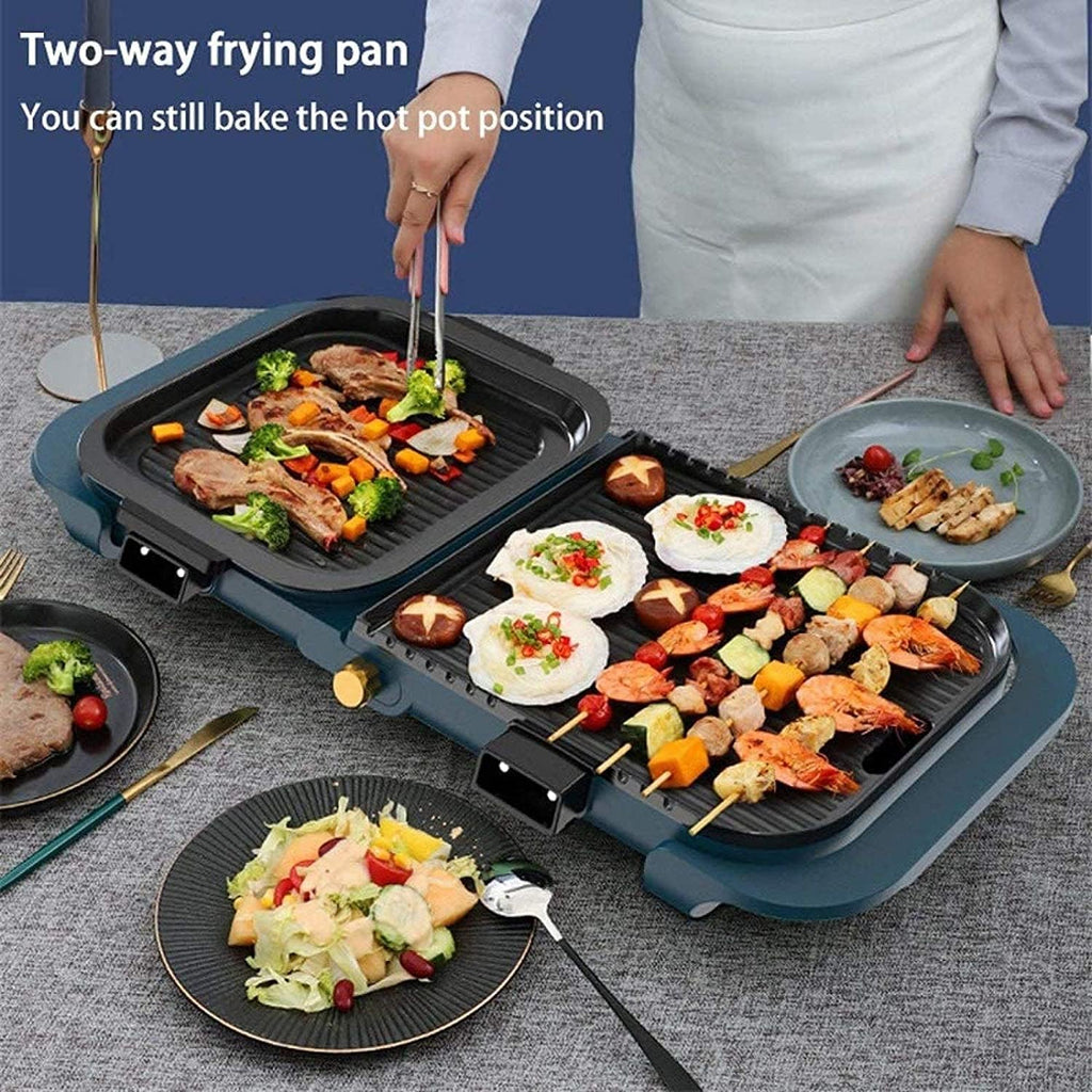 BBQ Smokeless Grill 2 in 1 BBQ Hot Pot One Pot Dual Control Dual Temperature Detachable Separate Electric Hot Pot Family Party Smoke-free Healthy