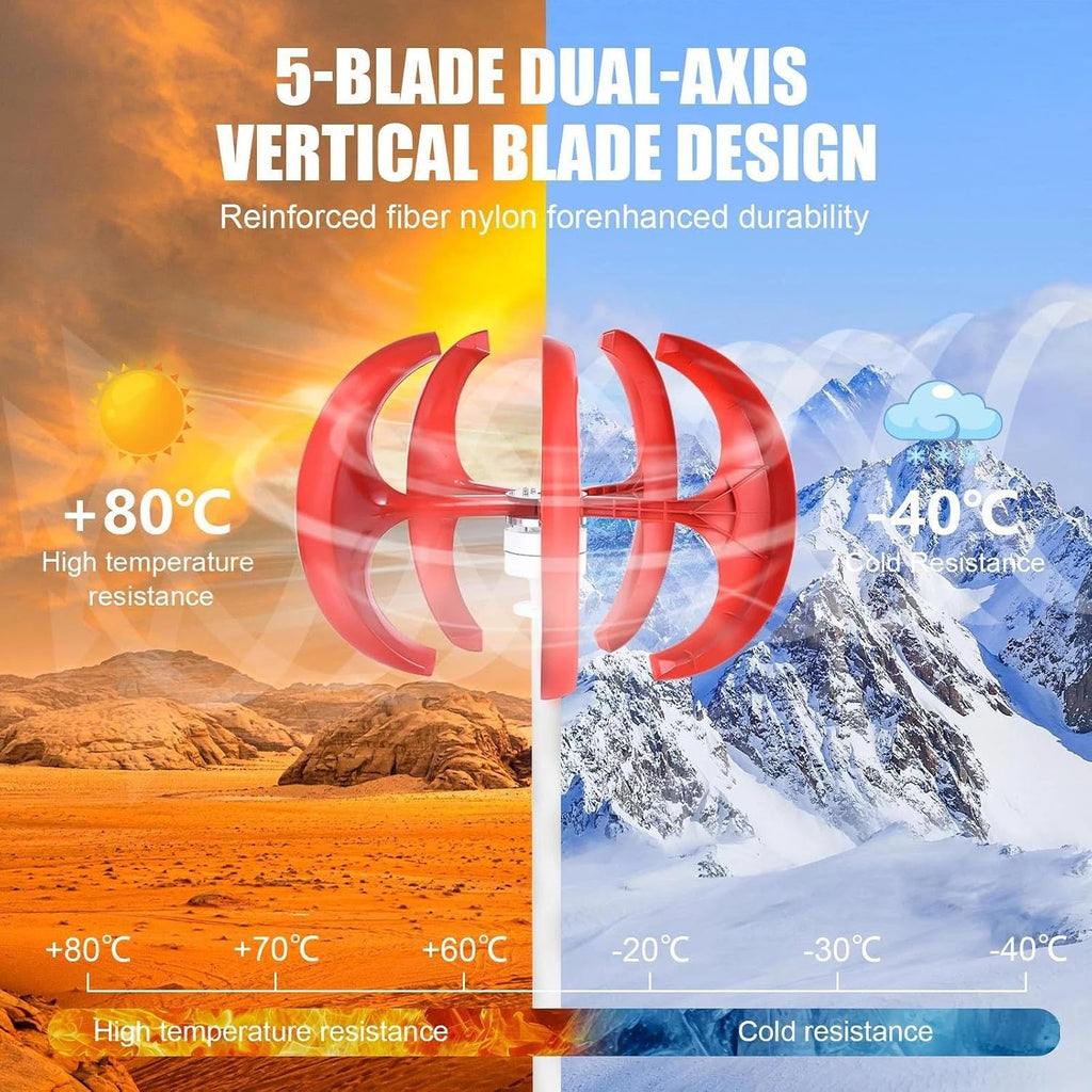 100W/200W/300W Vertical Wind Turbine Generator Kit, 12V Wind Power Generator With 5 Nylon Fiber Blades & Permanent Magnet Alternator For Home Use(300w)