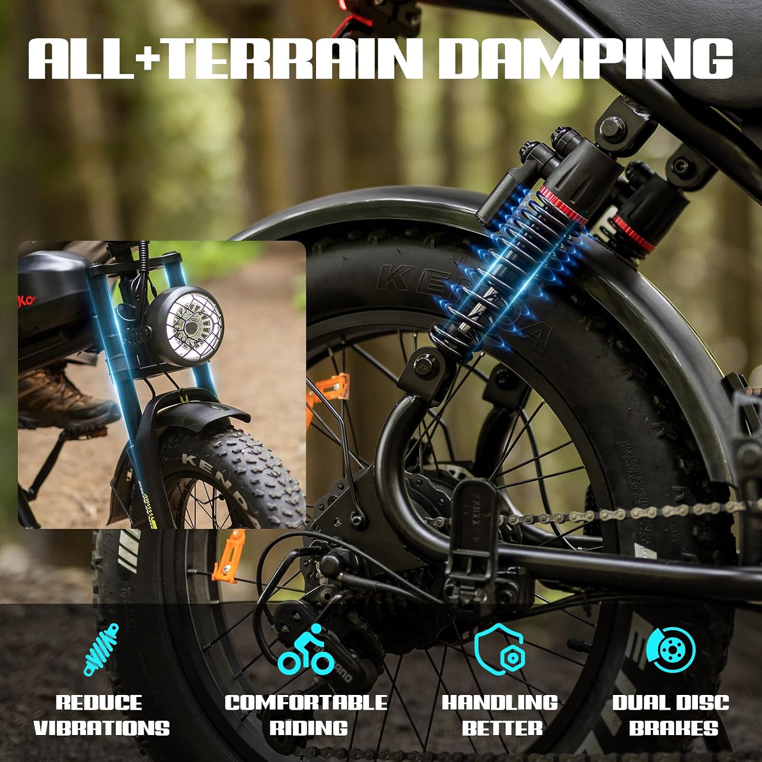Electric Bike for Adults, Peak 1500W/3000W Ebike, Up to 32-35MPH & 100/110Miles Long Range, 48V 20Ah/23Ah Removable Battery，20'' Fat Tire Mountain Electric Bicycle, 7-Speed with Full Suspension