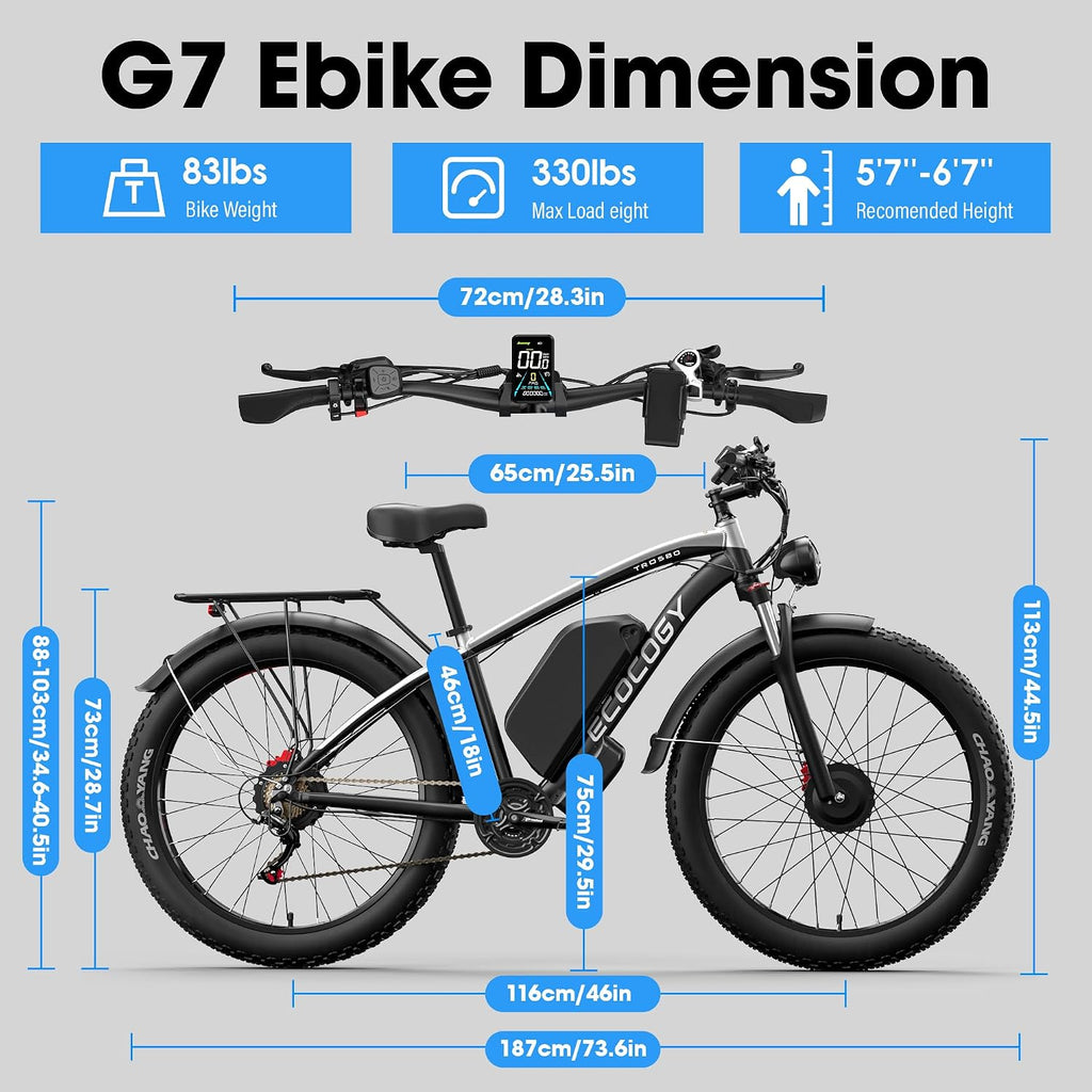 Electric Bike for Adults,Peak 6000W Dual Motor Ebike, 52V 32AH 30-100 Miles Up to 45 M P H 26' Fat Tire 7 Speed Electric Mountain Bike All Terrain Front Suspension Electric Bicycles