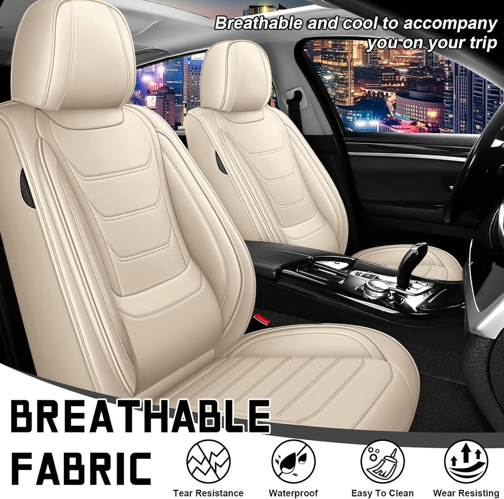 Car Seat Cover Full Set for Kia Sorento Seat Covers 2003-2025, Nappa Leather Waterproof Seat Covers for Cars, Airbag Compatible, Universal Automotive Seat Covers(Standard Front Row/Beige)