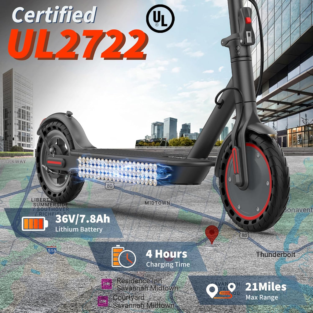 Electric Scooter, 350W-500W Motor, 9 MPH to 22MPH, 10-41 Miles Range, Dual Suspension, Dual Braking, App Control, Foldable Commuter E Scooter for Adults and Teens