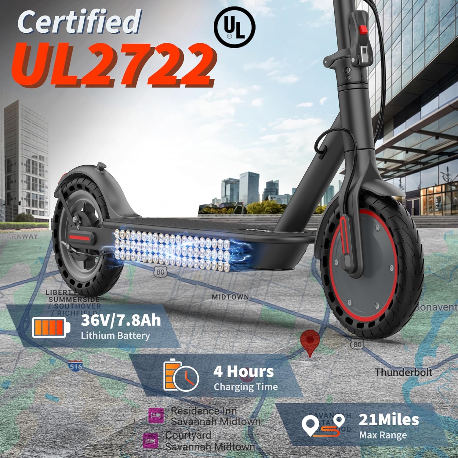 Electric Scooter, 350W-500W Motor, 9 MPH to 22MPH, 10-41 Miles Range, Dual Suspension, Dual Braking, App Control, Foldable Commuter E Scooter for Adults and Teens