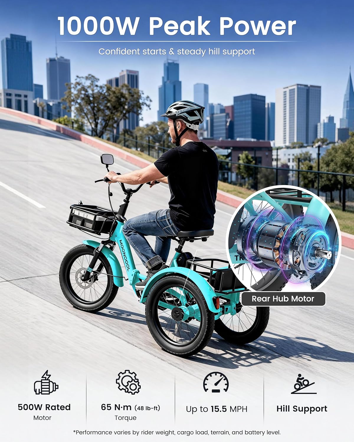 MOONCOOL Electric Trike for Adults, 500W/750W 48V Electric Tricycle for Adults, 20'x3.0' Fat Tire 3 Wheel Electric Bike, Folding Aluminum Adult Tricycle with Removable Battery