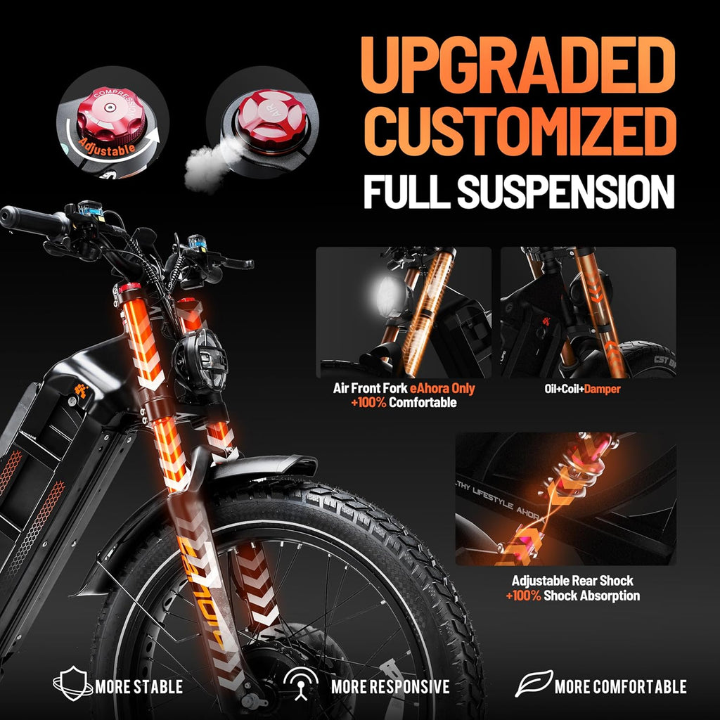 eAhora 2026 Romeo Pro 3/2 50-46Mph Electric Bike for Adults 5600W/4000W/2500W Dual Motor Ebike 60V/80Ah 52V/70Ah Long Range Fat Tire Full Suspension Electric Mountain Bicycle