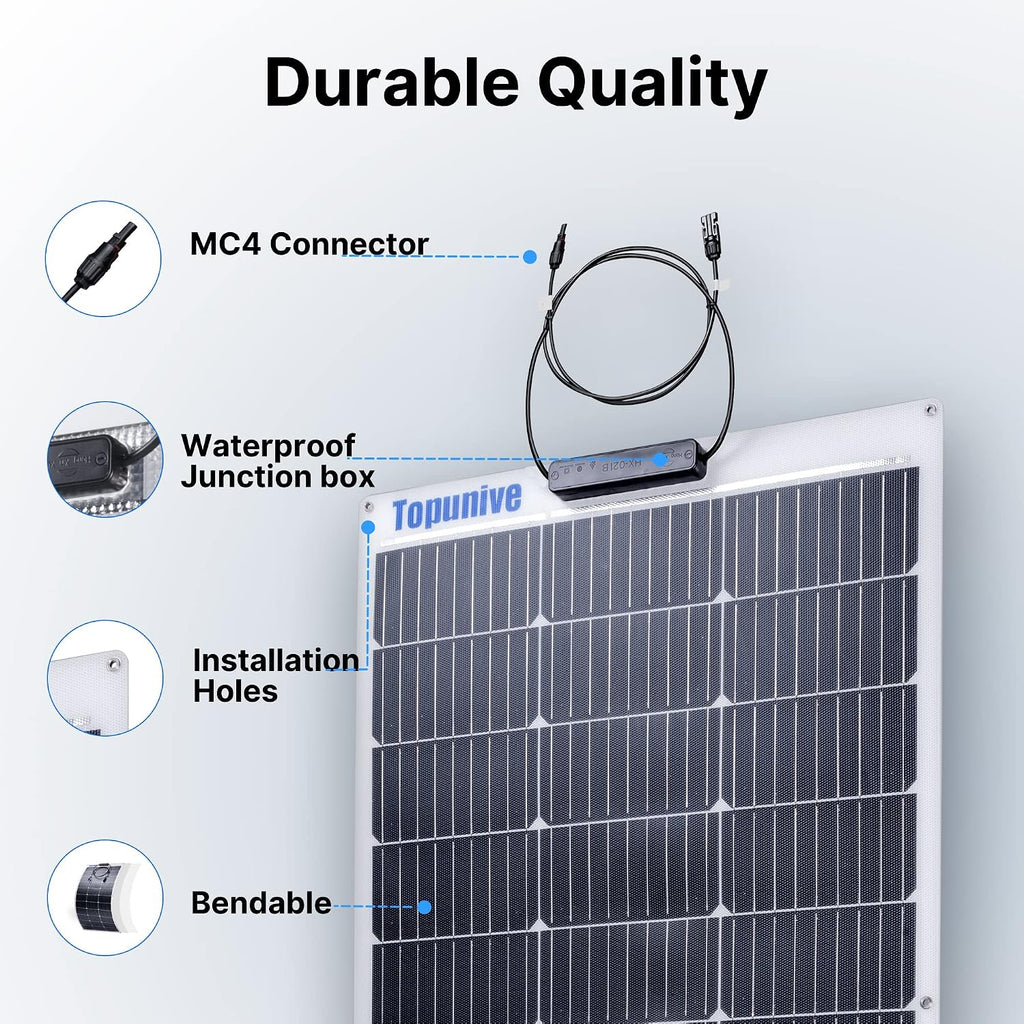 2PCS 100W 12V Flexible Solar Panel 9BB Monocrystalline Cell 12 Volt Semi-Flexible for Marine RV Trailer Boat Cabin Van Car Uneven Surfaces 12V 24V Battery Charge