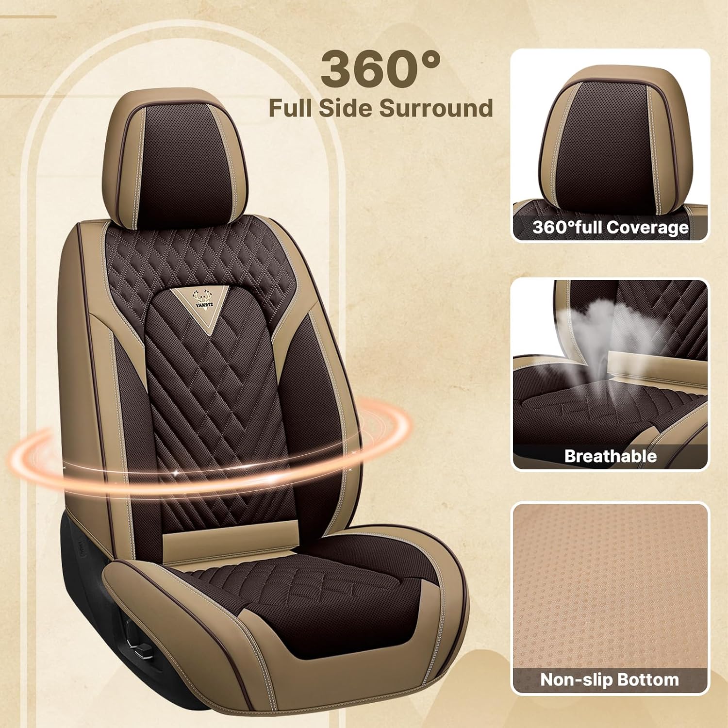 Fit for Ford Explorer 2000-2026 Seat Covers, Fashion Sport Seat Cover with Waterproof Leather, Airbag Safe Design Seat Protector (5 Full Seat Standard, Brown Coffee)