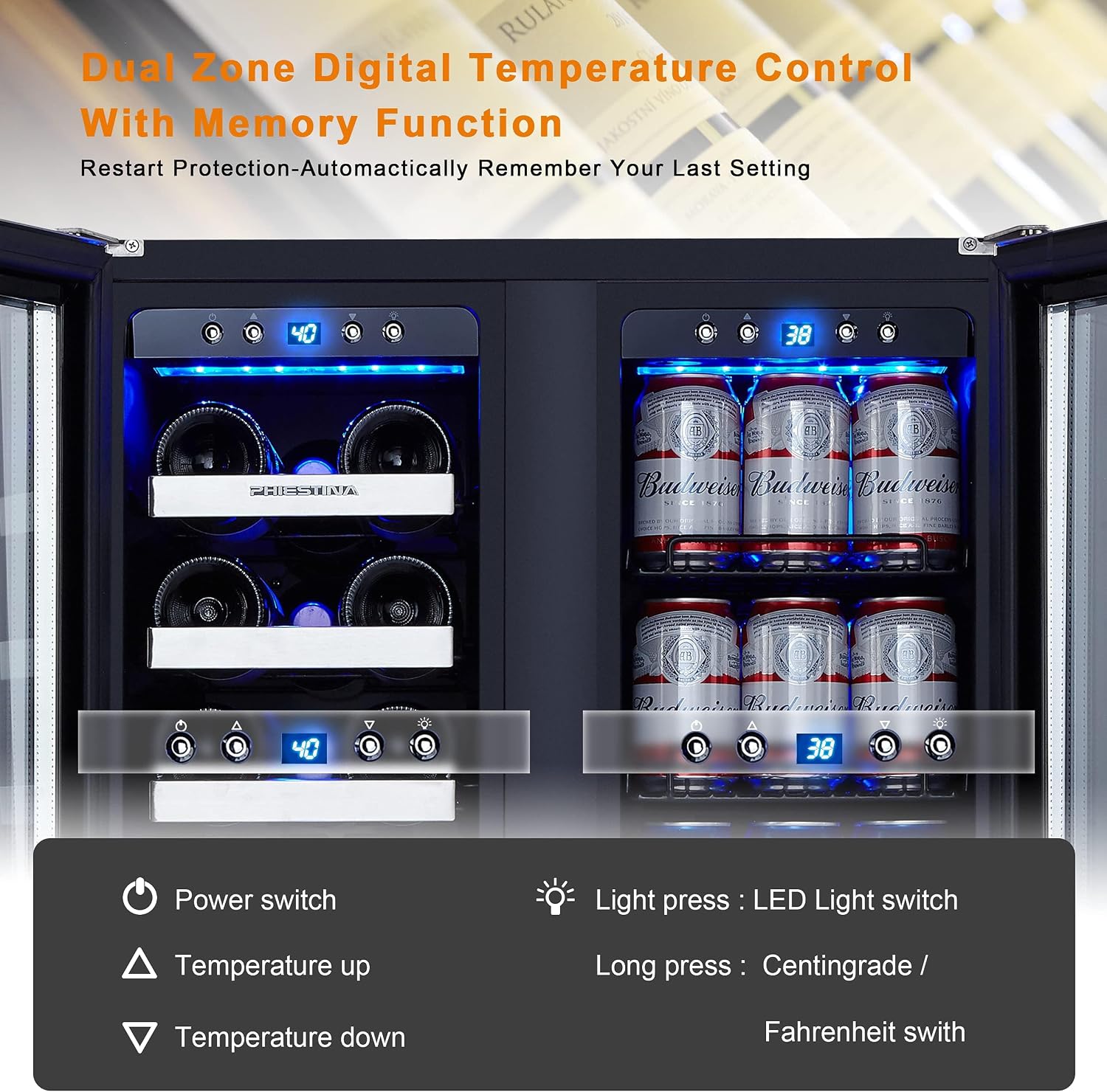 Wine and Beverage Refrigerator, 24 inch Wine Fridge Dual Zone w/ 60 Cans and 20 Bottles Capacity, Digital Touch Control, Built-In or Freestanding