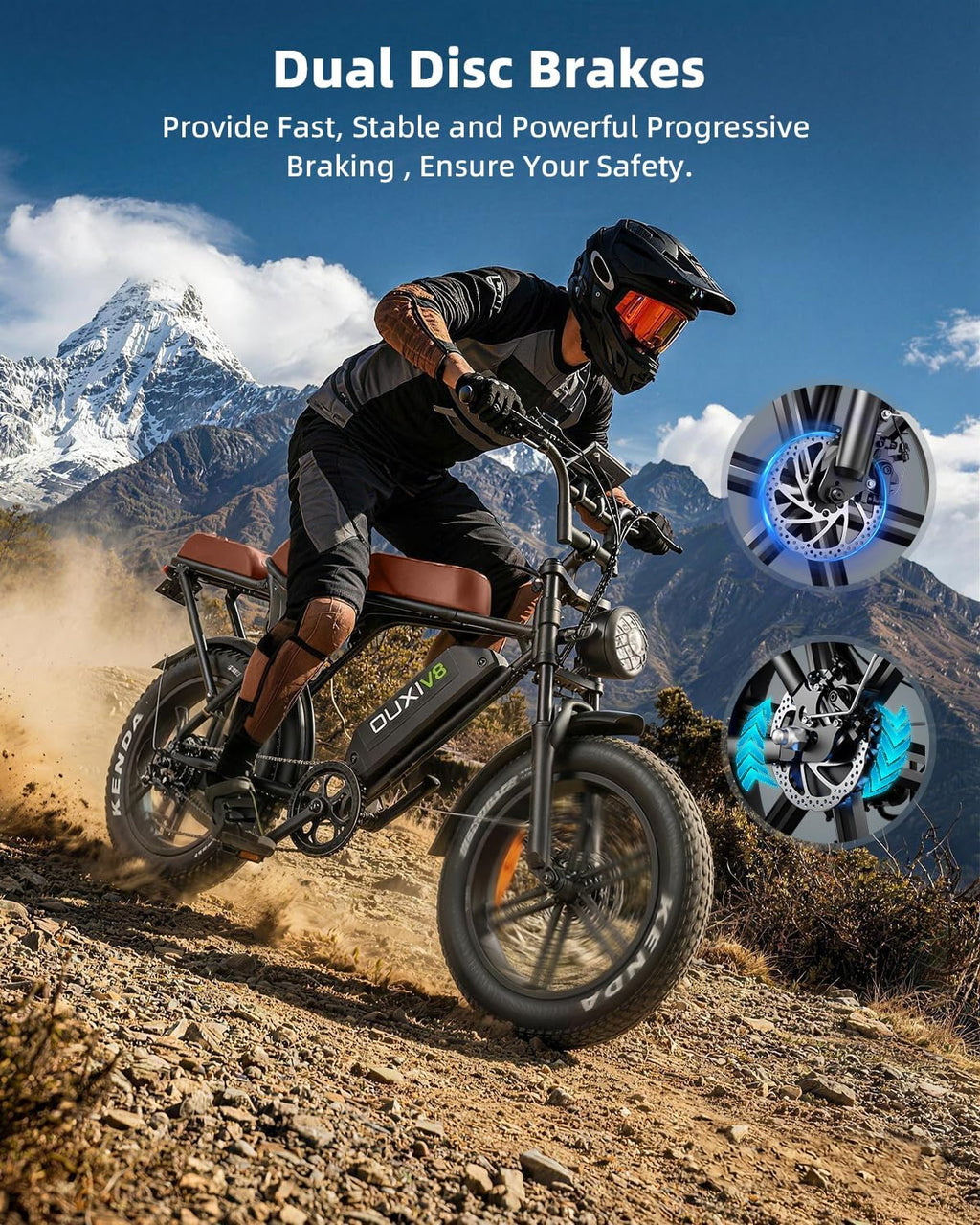 OUXI V8 Series Electric Bike for Adults, E Dirt Bike Peak 500W/1000W, 20/31 MPH, 10.4/15/30 AH Removable Battery, 16''/20' Fat Tire Electric Bike, 7-Speed Gear Electric Bicycles, Dual Disc Brakes