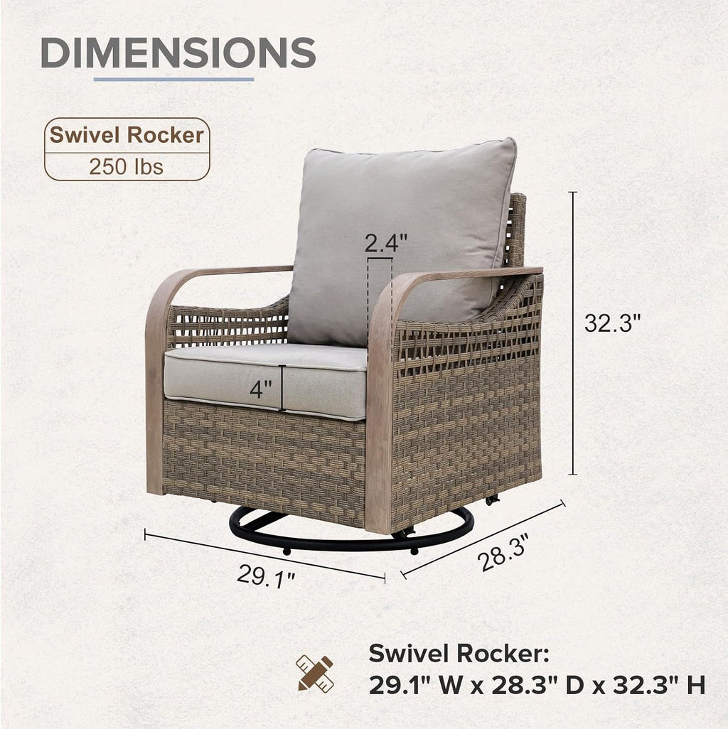 COOS BAY Modern Outdoor Swivel Rocker Chair, Wicker Glider Rocking Chair with Cushions, 360° Swivel Rattan Patio Seating, 1 Piece, Brown/Gray