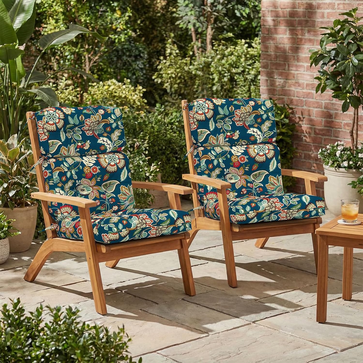 Outdoor High Back Patio Chair Cushions, Tufted Rocking Chair Cushions, Adirondack Cushions for Garden Porch Home Office Chairs Use, 44' x 22' x 4', 2 Pack,Peacock Blue