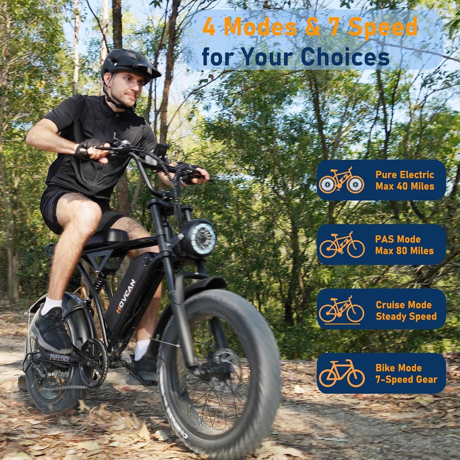 Movcan V60 Series Electric Bike for Adults,1000W/1500W, 30/33MPH,48V 15.6/18.2 Battery,Up to 80Mile Dual Hydraulic Brake,20' Fat Tire,7-Speed Motorcycle Ebike for Commuting/Off-Roading