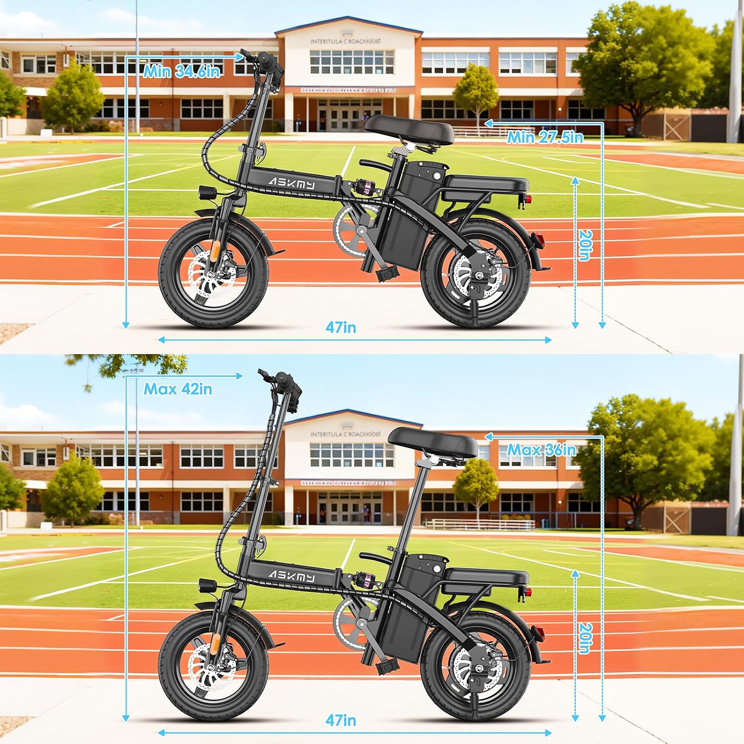 Foldable Electric Bike for Teens and Adults, 14 inch Mini E-Bike with 500W Peak Motor, 48V Removable Battery, Commute Electric Bicycle with 18MPH and 30-35 Miles PAS Range