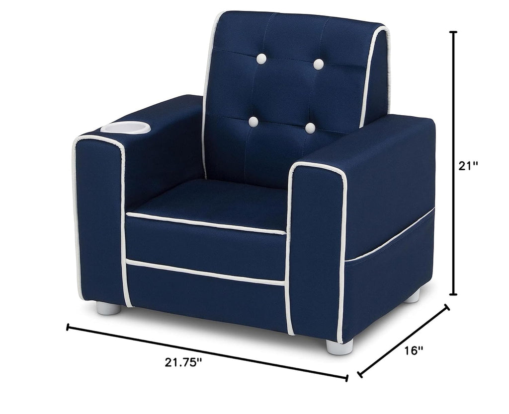 Delta Children Chelsea Kids Upholstered Chair with Cup Holder, Navy