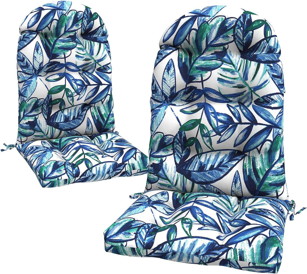 LVTXIII Outdoor Adirondack Chair Cushions, 44x19x4 Inch Non-Slip High Back Rocking Chair Cushion, Tufted Seat Cushion for Patio Furniture, Set of 2, Leaves Ink Blue