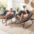 NICESOUL Indoor Outdoor 2-Piece Oversized Papasan Rocking Chair Set, Extra-Large Cushioned Double Royal Rockers, Comfy Loveseat Patio Lounge Chair, All Weather Durable Wicker Egg Glider, Dark Gray