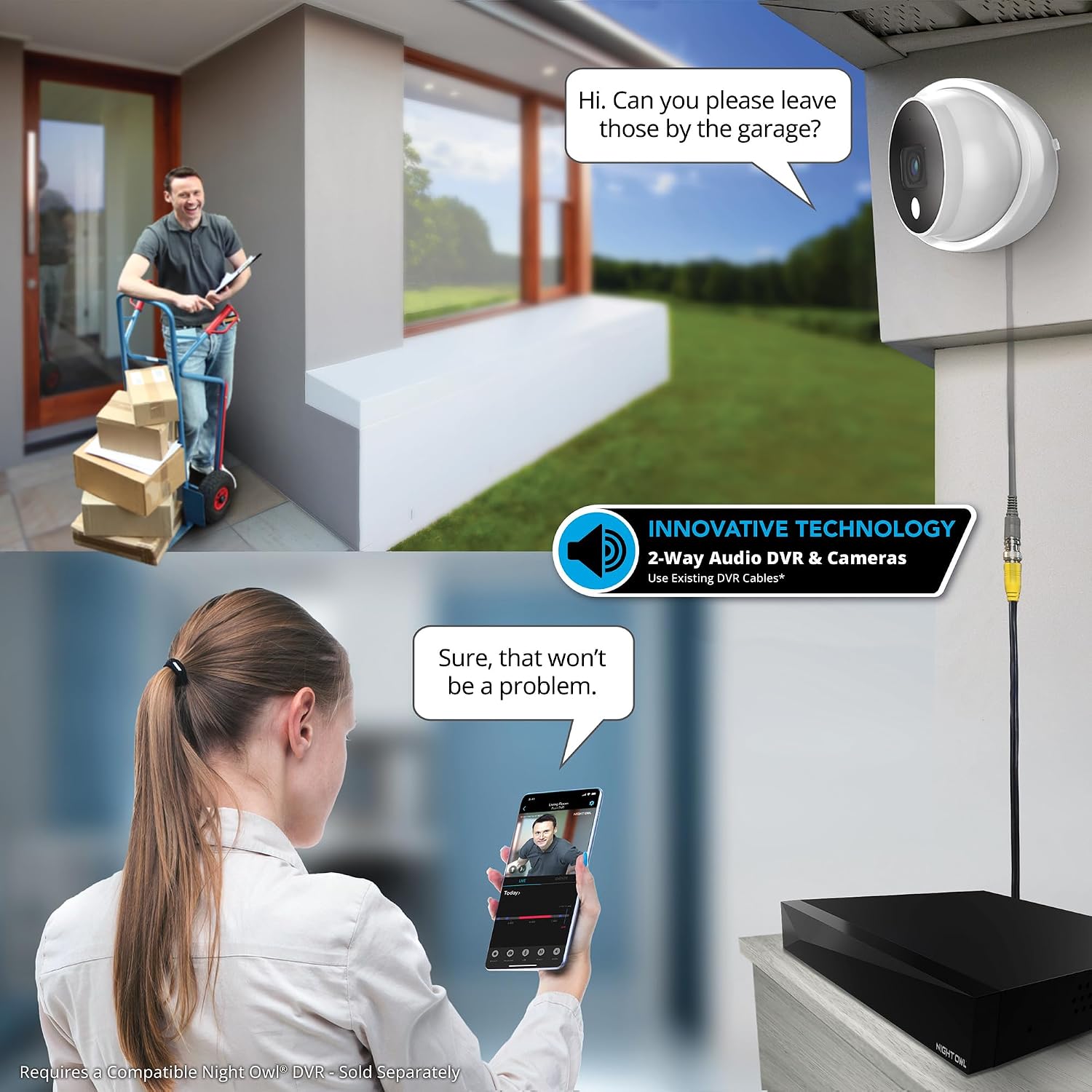 Night Owl Add On Wired 2K HD Indoor/Outdoor Deterrence Dome Cameras with 2-Way Audio (2-Pack) (Requires Compatible DVR - Sold Separately)