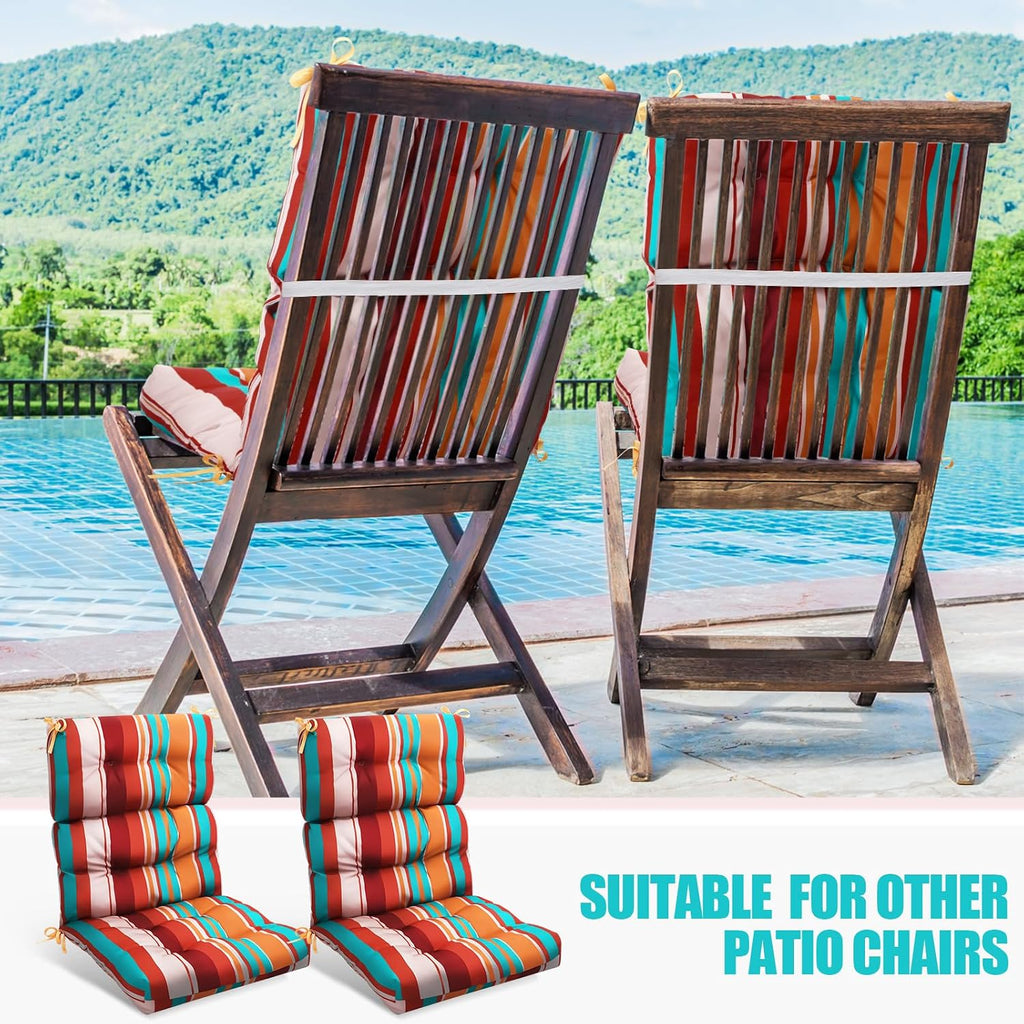 6 Pack High Back Outdoor Chair Cushions Bulk Waterproof Indoor Outdoor Chair Cushion Seat and Back Rocking Chair Cushion Thickened Patio Chair Pad for Indoor and Outdoor (Colorful Strip)