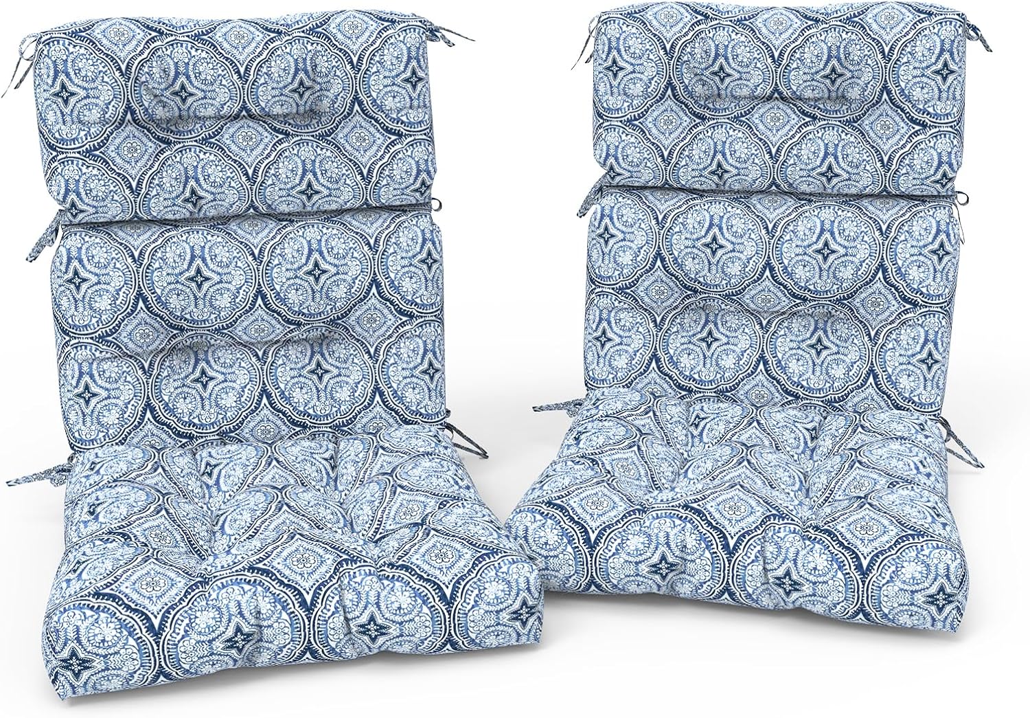 Outdoor High Back Patio Chair Cushions, Tufted Rocking Chair Cushions, Adirondack Cushions for Garden Porch Home Office Chairs Use, 44' x 22' x 4', 2 Pack,Medallion Blue