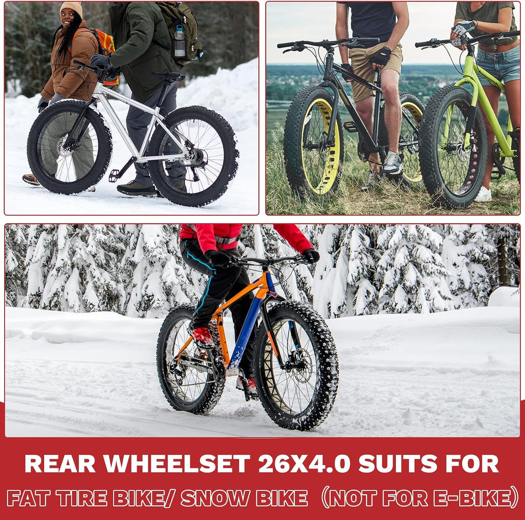 WEEROCK 20/26 x 4.0 Inch Bike Front Rear Wheelset, 4.0' Wide Aluminium Alloy Wheelset with Quick Release, Compatible with Disc Brake, Threaded Freewheel for 20'/26' Snow Bicycle, Fat Tire Bicycles