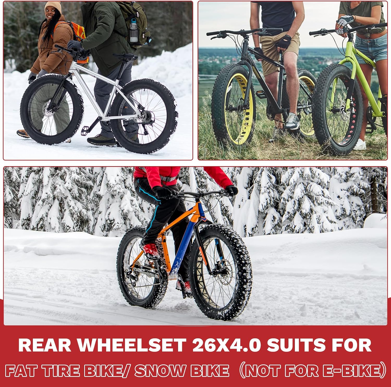 WEEROCK 20/26 x 4.0 Inch Bike Front Rear Wheelset, 4.0' Wide Aluminium Alloy Wheelset with Quick Release, Compatible with Disc Brake, Threaded Freewheel for 20'/26' Snow Bicycle, Fat Tire Bicycles