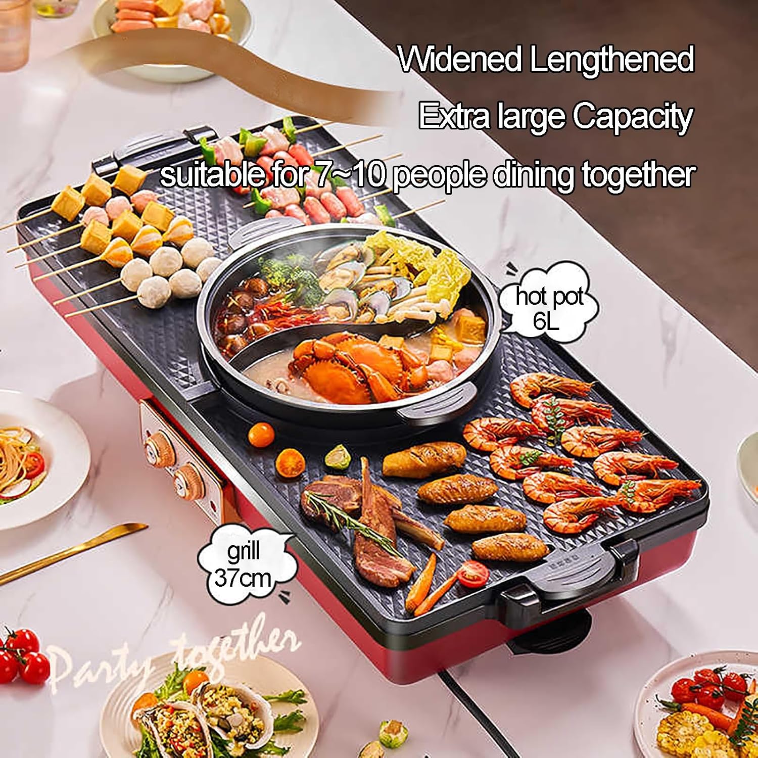Barbecue Electric Grill and Hot Pot, 2700W Separable BBQ Pan Grill and Hot Pot, Multifunctional Electric Grill Pot with Dual Temp Control, with Nonstick Coating(Black)