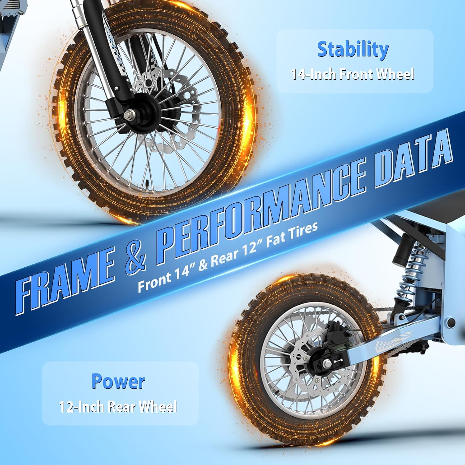 Tuttio Soleil01-GB Electric-Dirt-Bike - 2026 Upgrade 3000W Peak 37MPH E-Bike, 14'/12' Fat Tire E-Motorcycle with 48V 21AH Battery 200NM Mountain Off-Road Dirtbike for Adults Teens