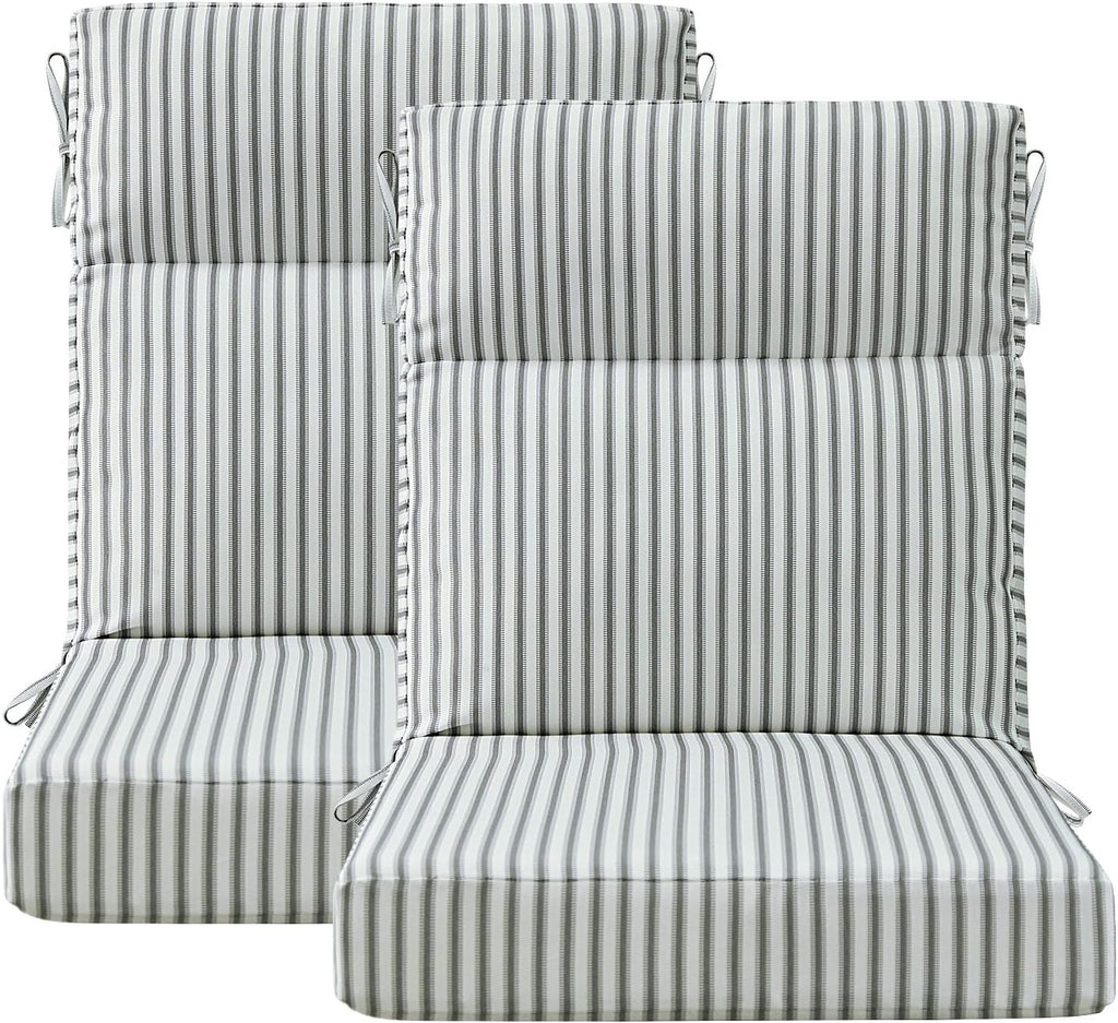 Unimatta Outdoor High Back Chair Cushion Seat Pads, 44 x 21 Inch Water-Repellent & Fade-Resistant Patio Furniture Cushions with Ties for Adirondack, Rocking Chairs, Black and White