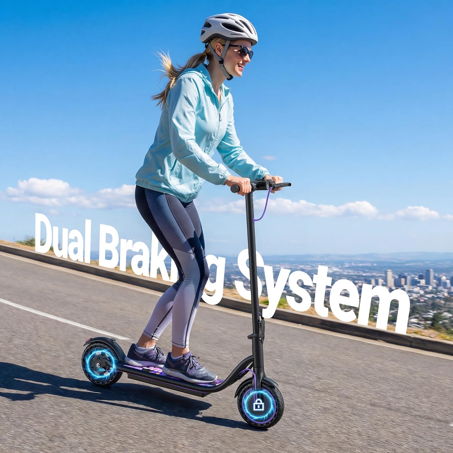 Electric Scooter, 350W-500W Motor, 9 MPH to 22MPH, 10-41 Miles Range, Dual Suspension, Dual Braking, App Control, Foldable Commuter E Scooter for Adults and Teens