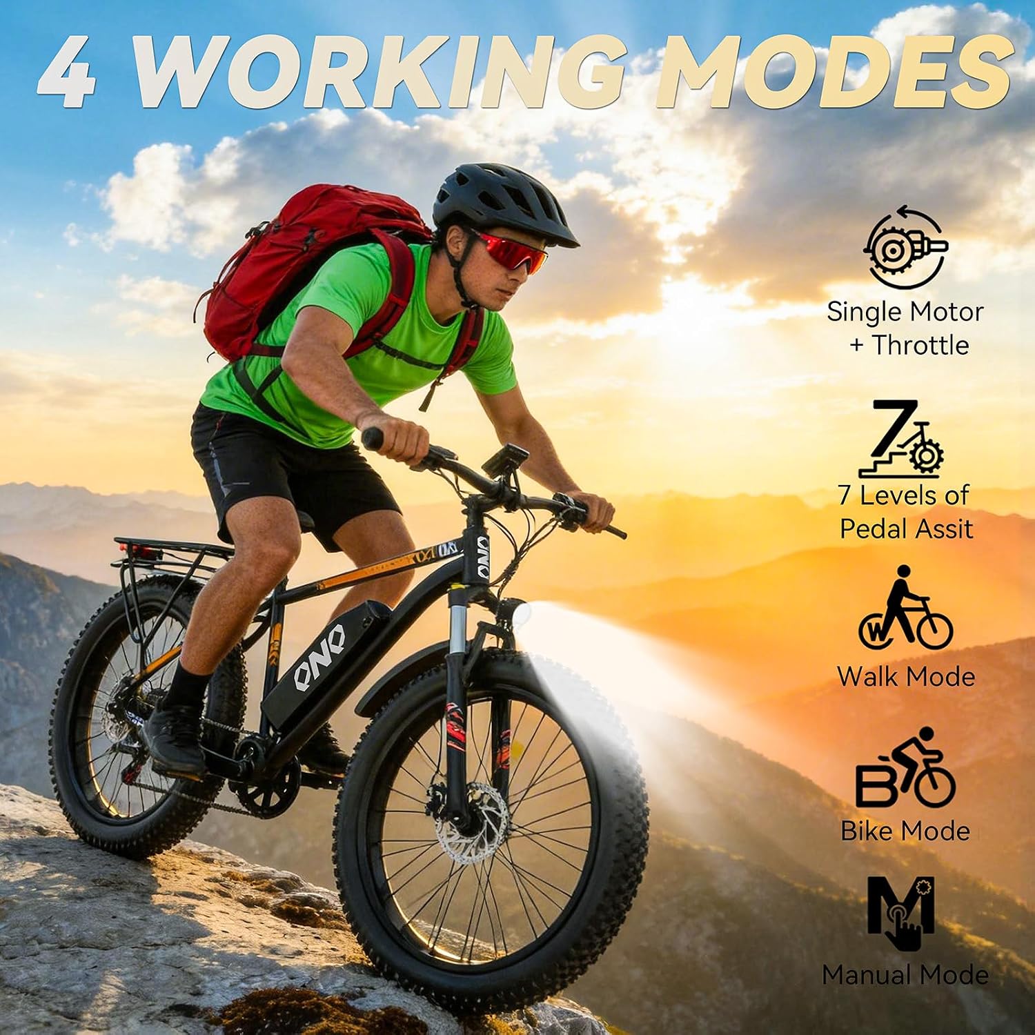 Electric Bike for Adults丨1500W Peak Power丨20 MPH,60+Miles丨48V 15Ah Removable Battery丨26''Fat Tires丨7-Speed Gears丨Dual Shock Absorbers丨 High Carbon Steel. Adaptive Cruise Control.