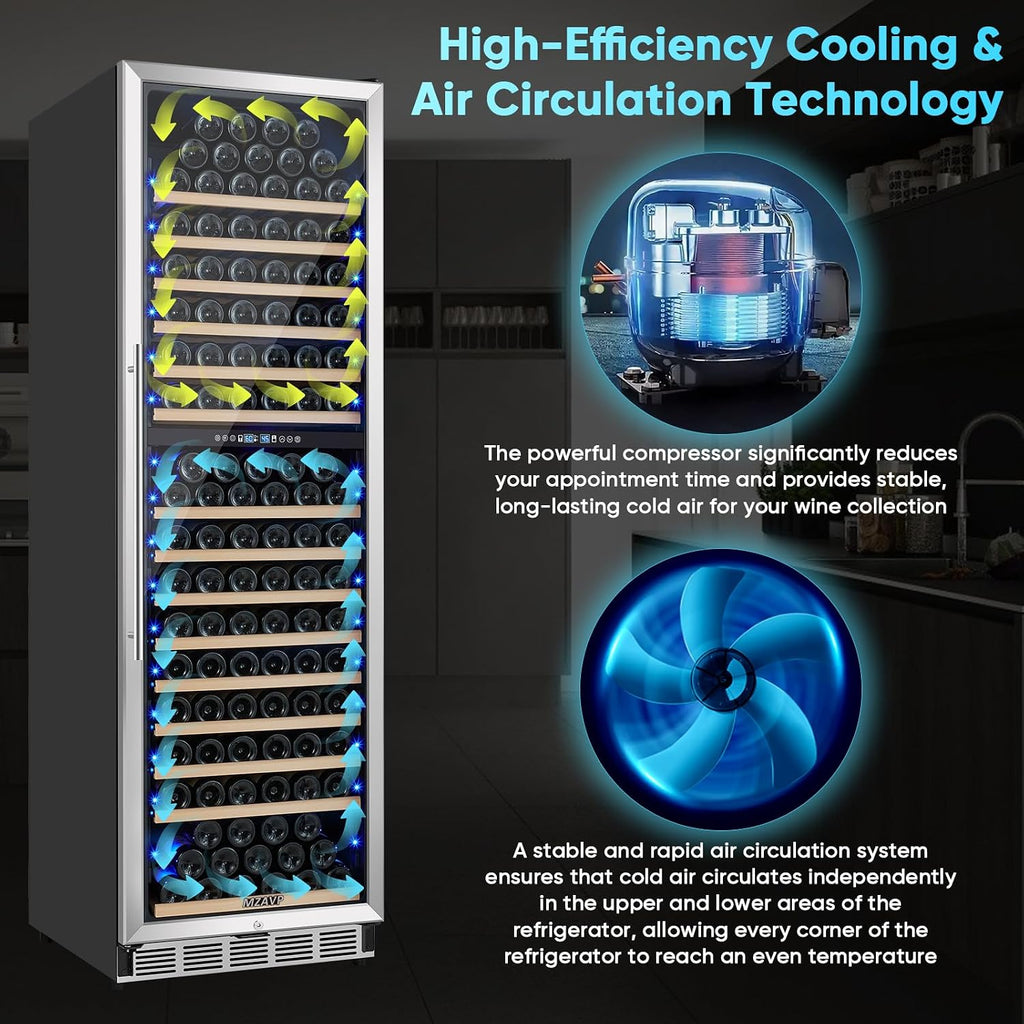 200 Bottle Wine Fridge Dual Zone, 24 Inch Wine Cooler Refrigerator Freestanding or Built-in, Professional Wine Cellar with Advanced Temperature Control and Compressor Cooling, Quiet Operation