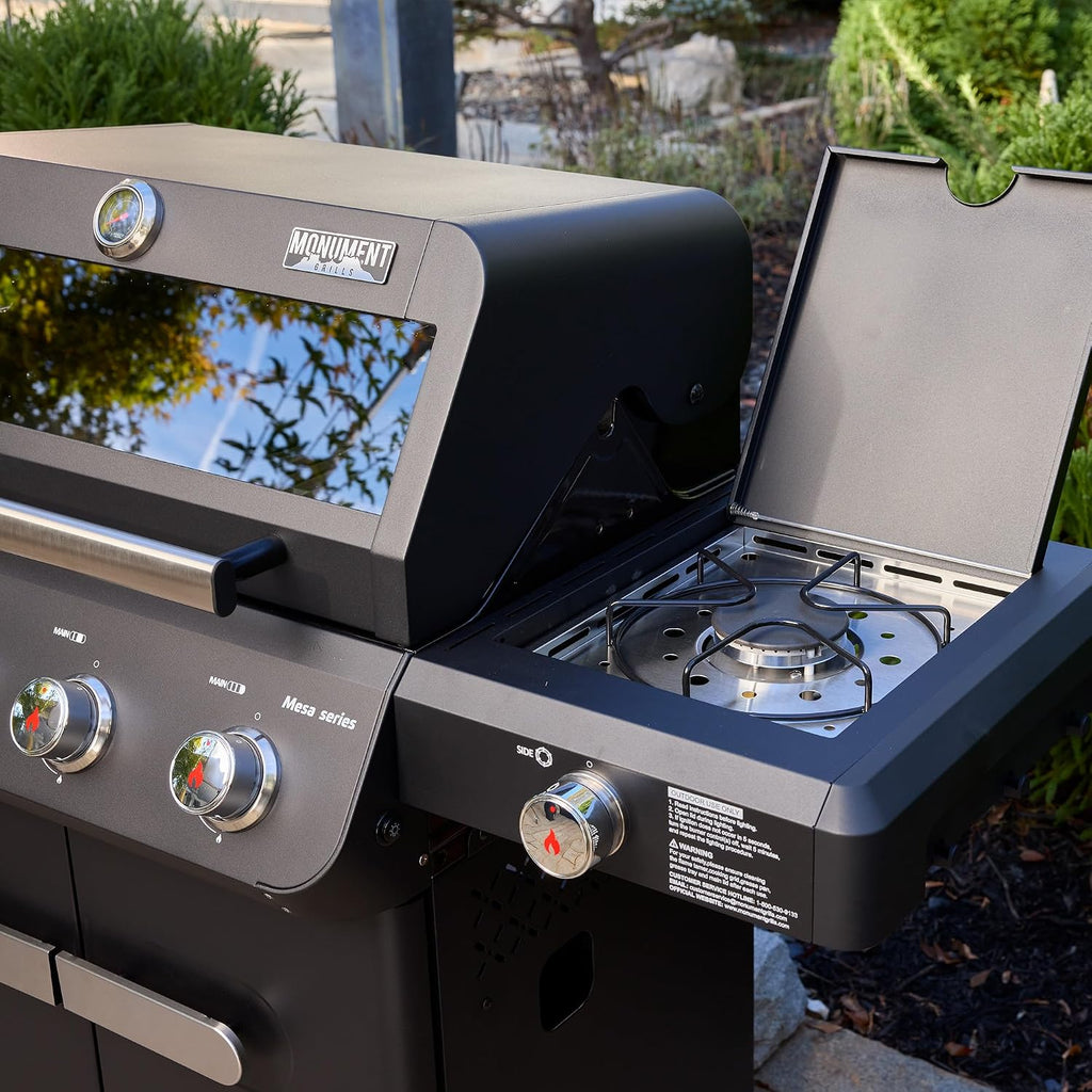 Monument Grills Mesa Series, Outdoor Barbecue Stainless Steel 4 Burner Propane Gas Grill, 52,000 BTU Patio Garden Barbecue Grill with Side Burner and Knob Controls, Mesa425 with BBQ Cover