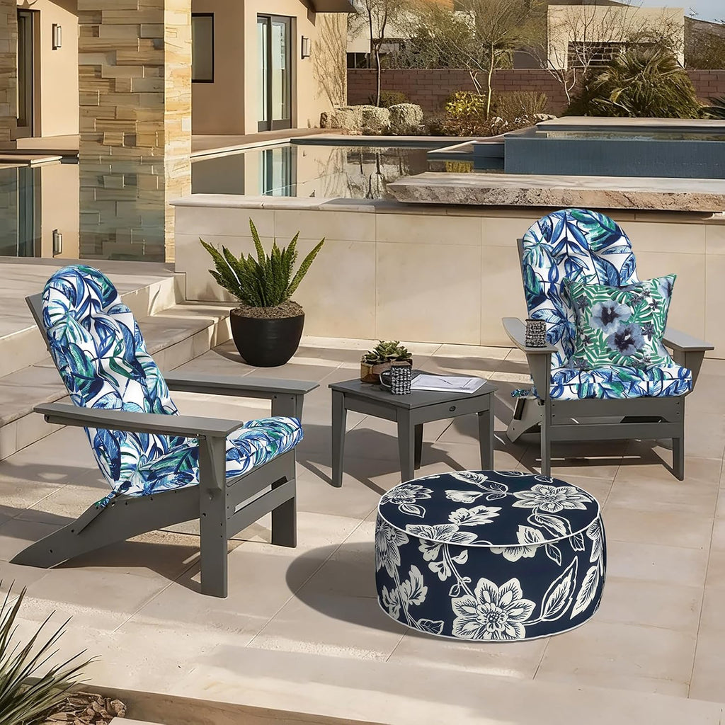 LVTXIII Outdoor Adirondack Chair Cushions, 44x19x4 Inch Non-Slip High Back Rocking Chair Cushion, Tufted Seat Cushion for Patio Furniture, Set of 2, Leaves Ink Blue