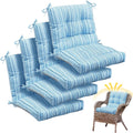Marsui 4 Pcs Outdoor Indoor High Back Chair Cushions Patio Furniture Tufted Pillow with Ties Water-Resistant Replacement Outdoor Rocking Chair Cushions, 42 x 21 Inches (Blue Stripes,Stripes)