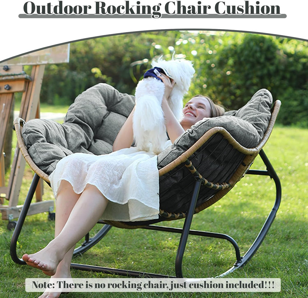 Outdoor Rocking Chair Cushions Replacement, 6''Thick Waterproof & Fade Resistant Papasan Chair Cushion with 6 Straps,Tufted Egg Chair Cushion for Indoor & Outdoor (Light Gray)